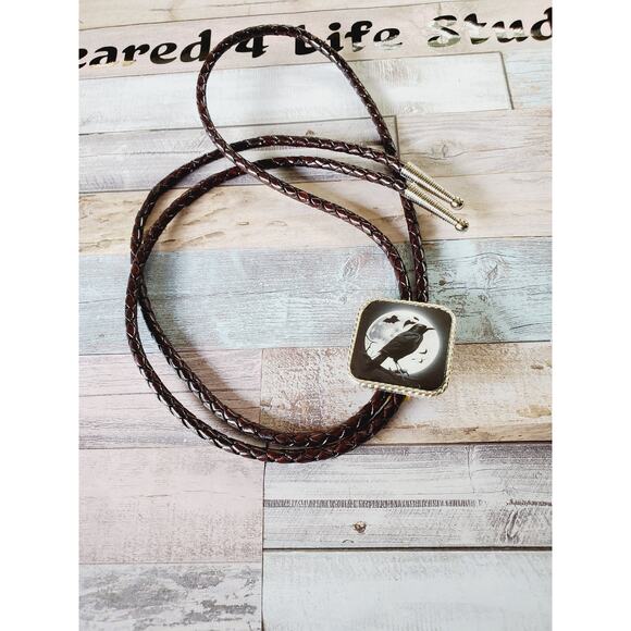 Halloween bolo tie, spooky witch , unique goth bolo tie necklace, witch in moon - Picture 2 of 3